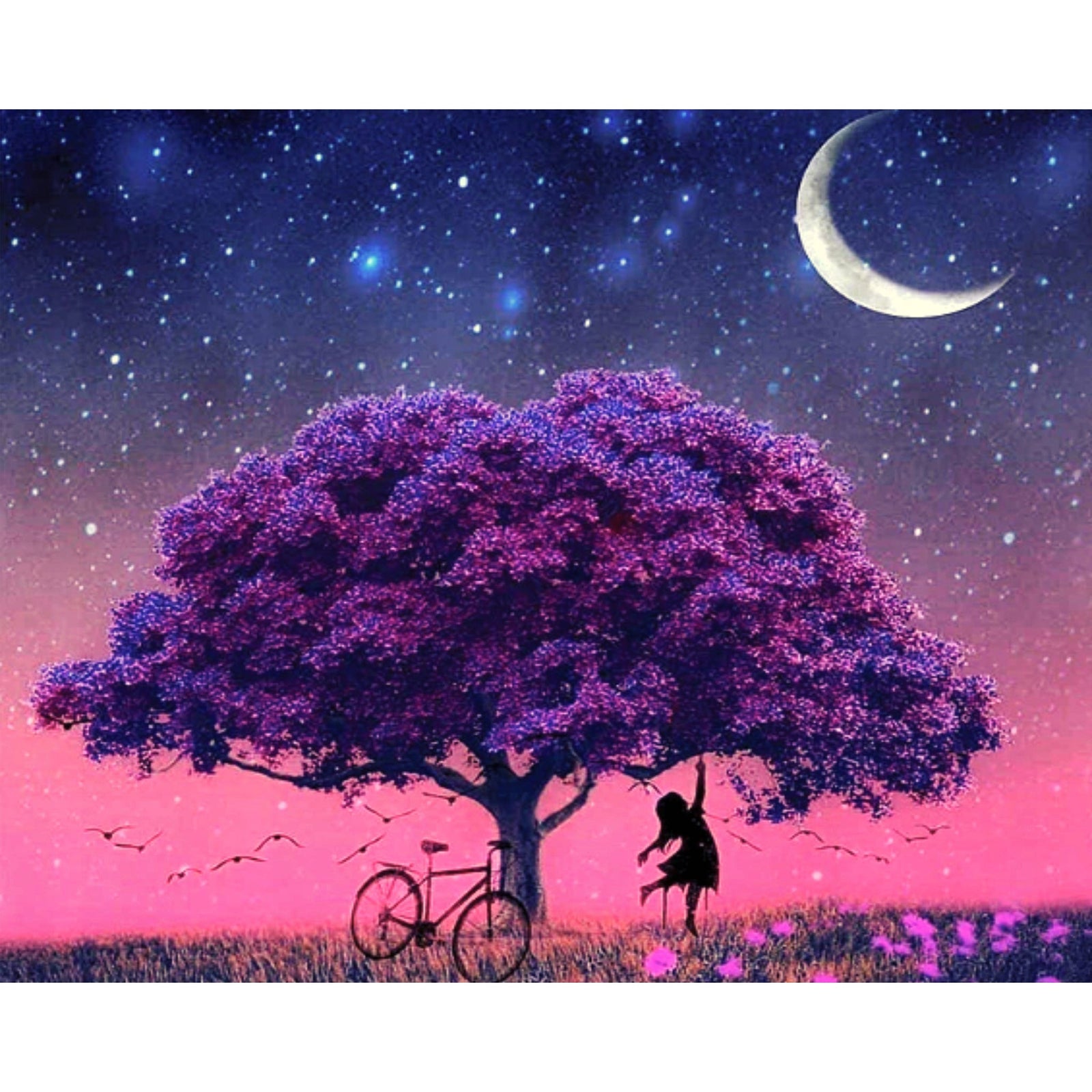 Purple Tree Moon | Diamond Painting Design - Full Drill Diamond Art with 5d Square or Round Diamonds - AB Drills Available