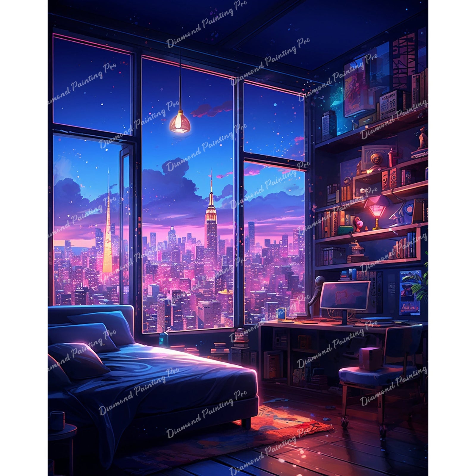 Neon Dreamscape Bedroom | Diamond Painting Design - Full Drill Diamond Art with 5d Square or Round Diamonds - AB Drills Available