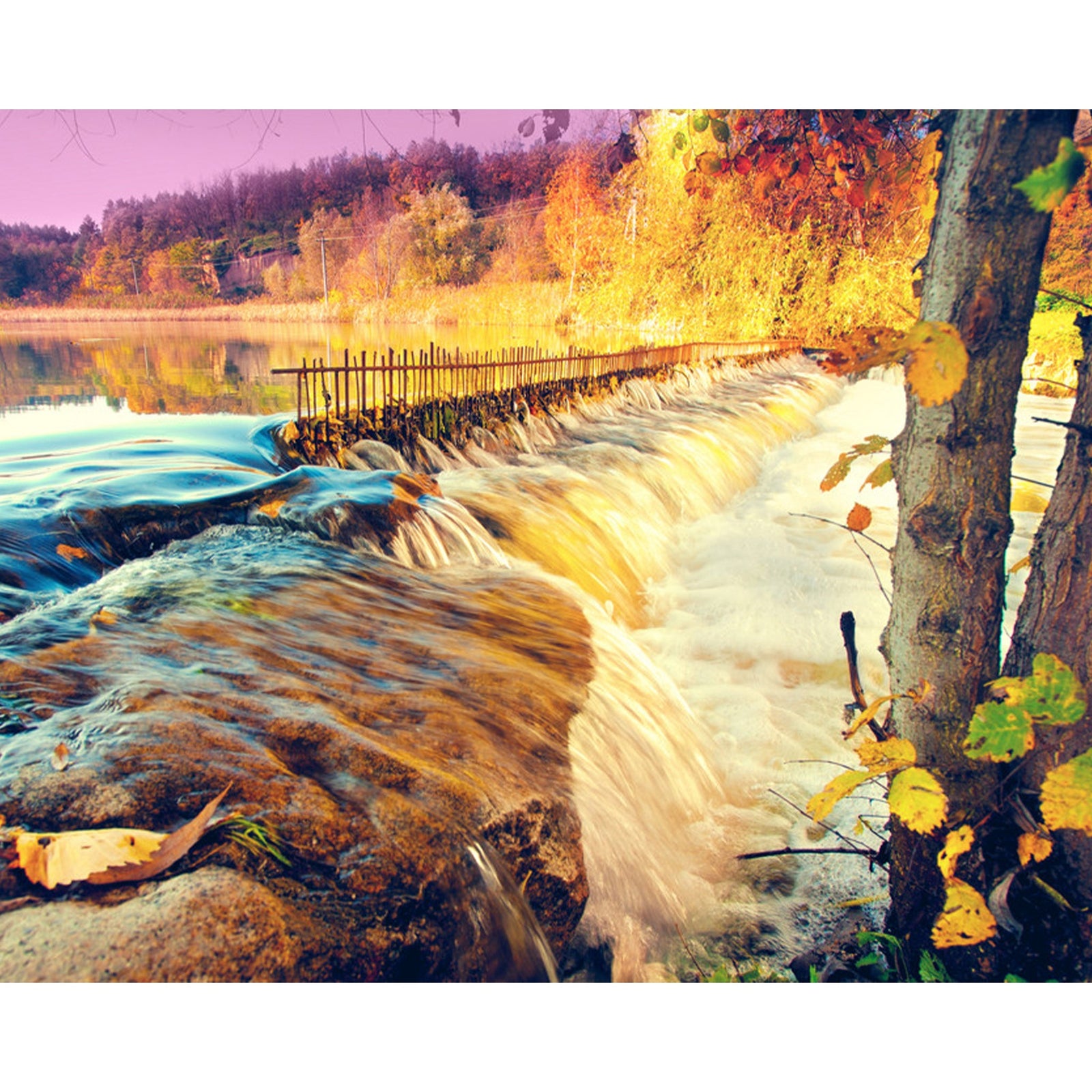 Autumn River Waterfall | Diamond Painting Design - Full Drill Diamond Art with 5d Square or Round Diamonds - AB Drills Available