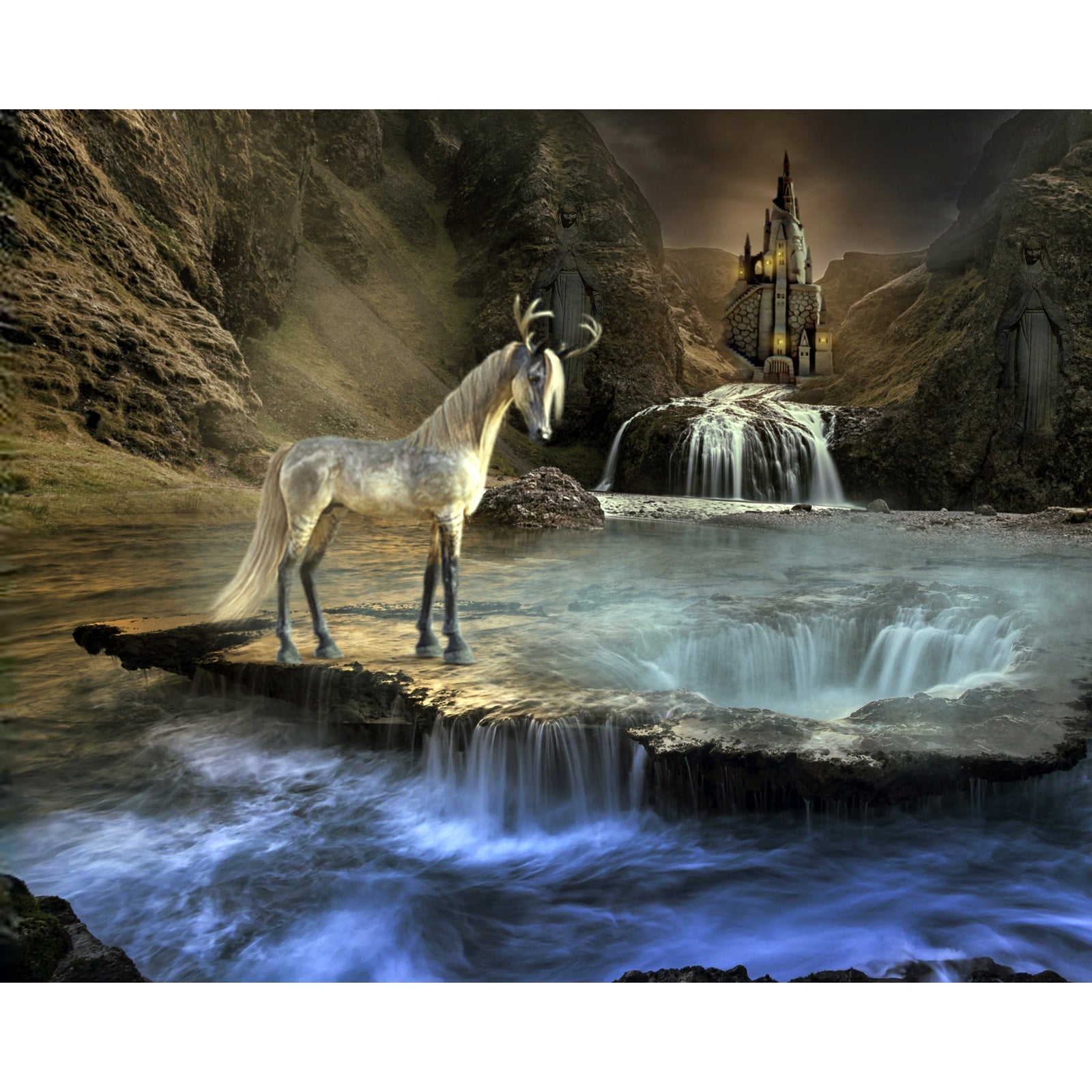 Unicorn Waterfall | Diamond Painting Design - Full Drill Diamond Art with 5d Square or Round Diamonds - AB Drills Available