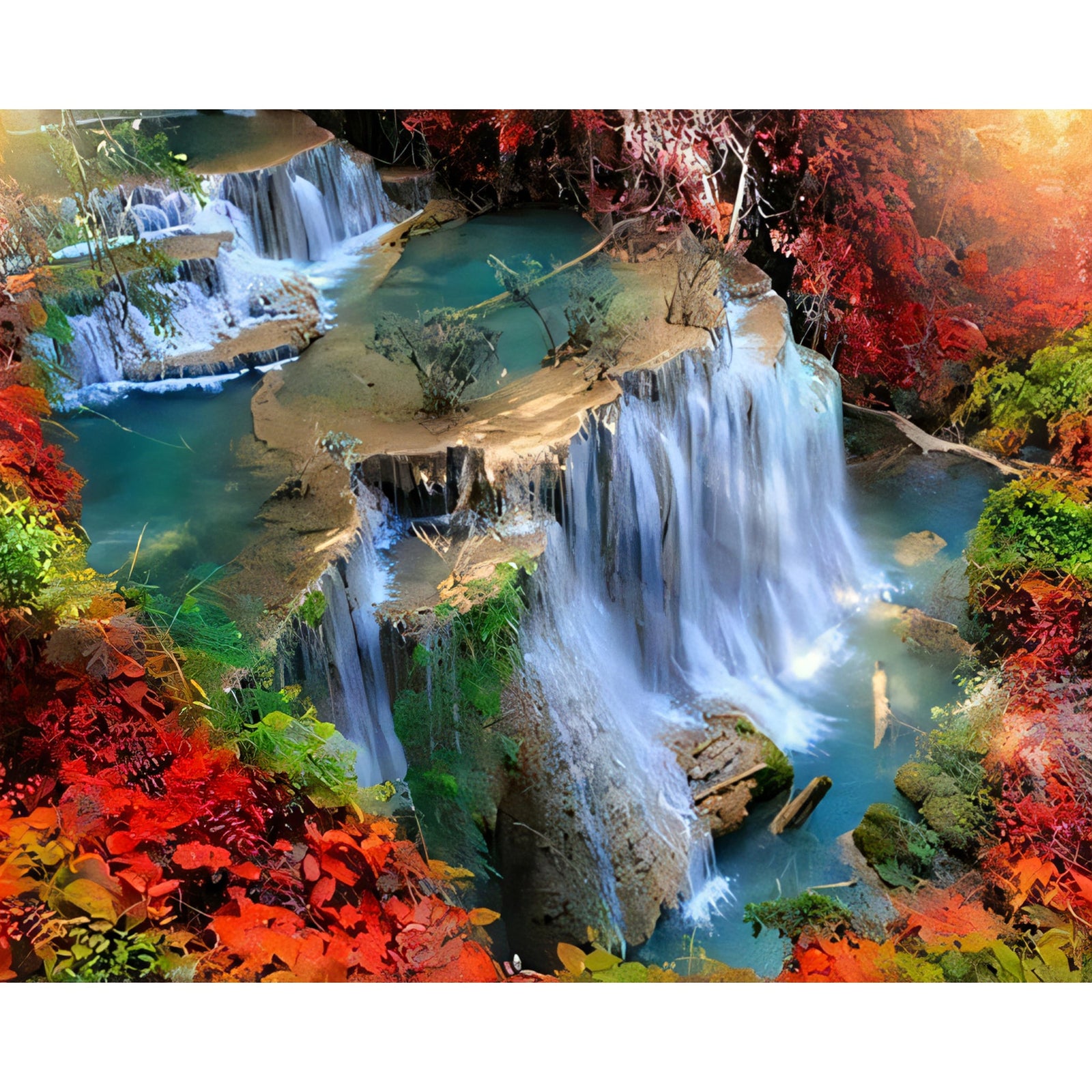 Autumn Waterfalls | Diamond Painting Design - Full Drill Diamond Art with 5d Square or Round Diamonds - AB Drills Available