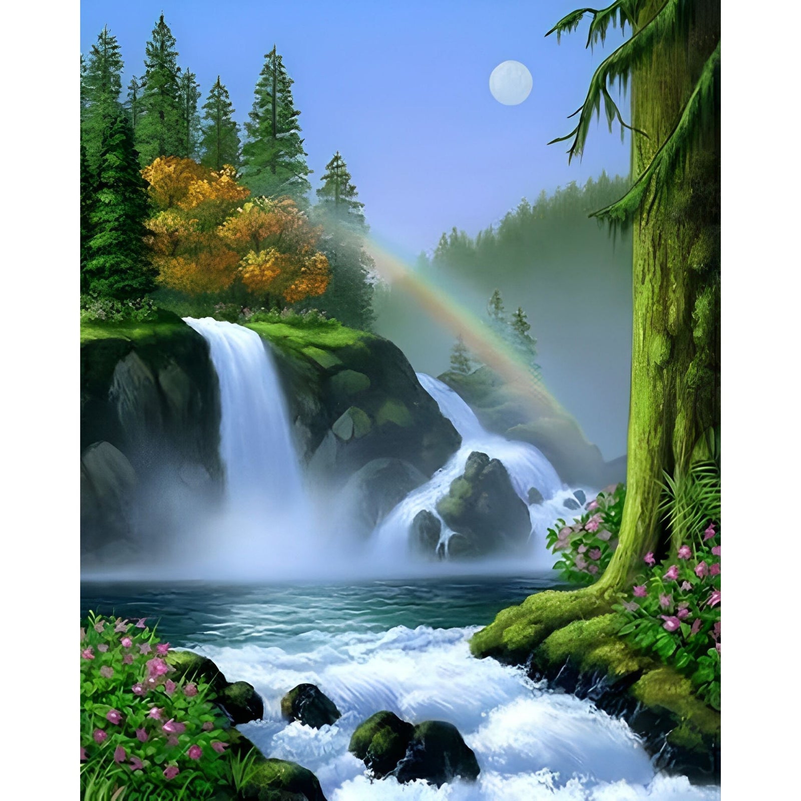 Waterfall under Rainbow | Diamond Painting Design - Full Drill Diamond Art with 5d Square or Round Diamonds - AB Drills Available