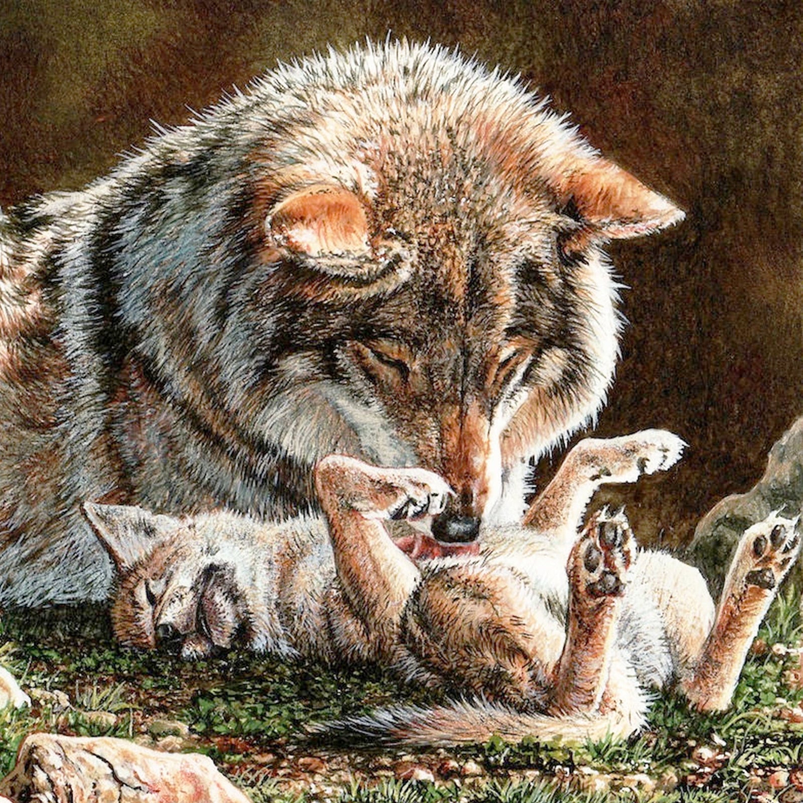 Mother wolf and cub | Diamond Painting Design - Full Drill Diamond Art with 5d Square or Round Diamonds - AB Drills Available