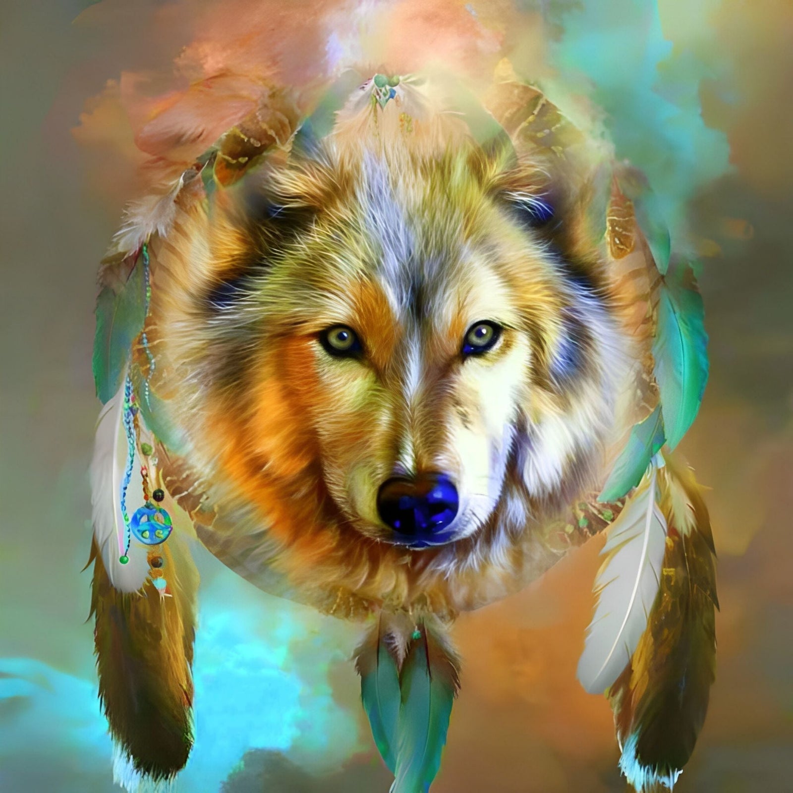 Watercolor Wolf Dreamcatcher | Diamond Painting Design - Full Drill Diamond Art with 5d Square or Round Diamonds - AB Drills Available