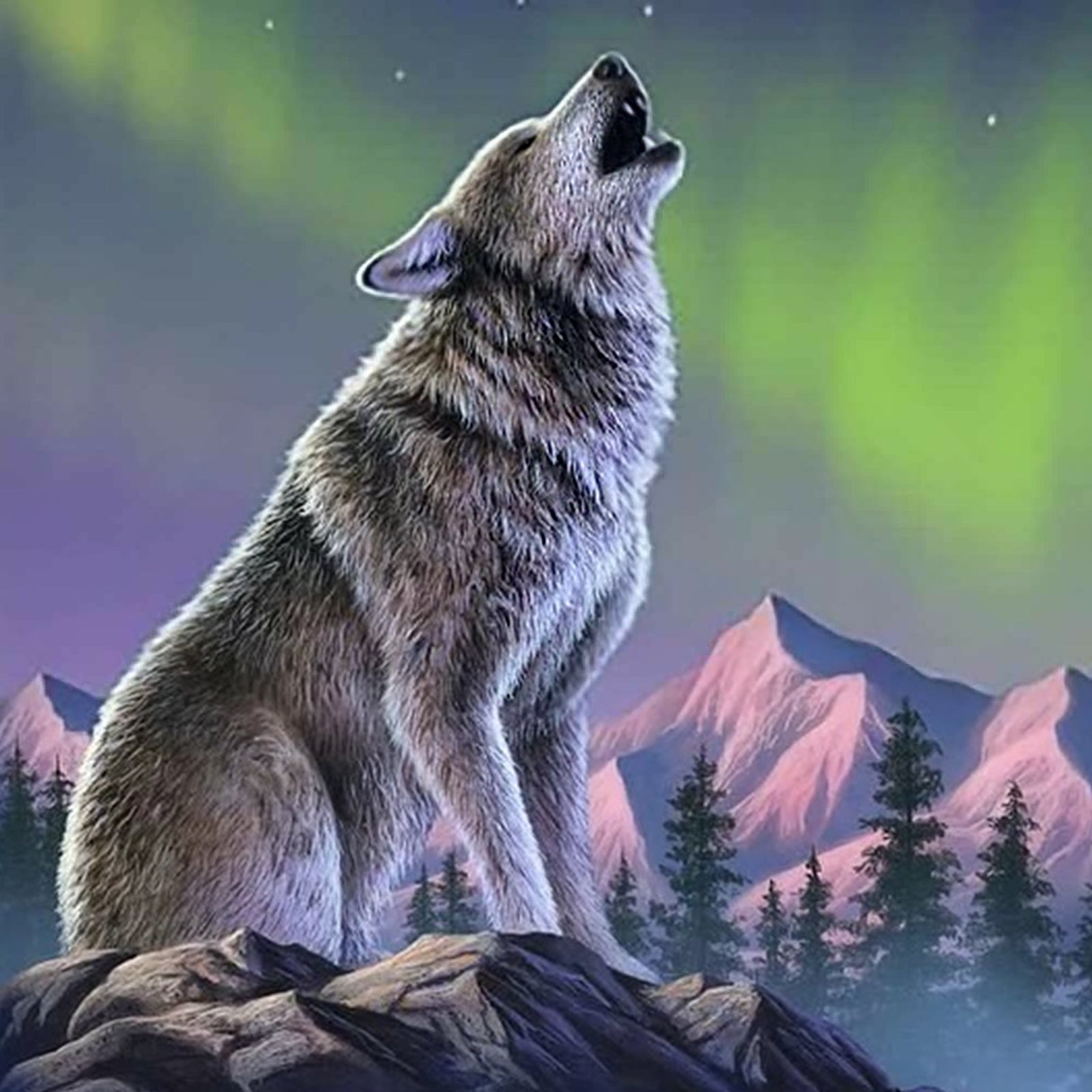 Wolf and Aurora | Diamond Painting Design - Full Drill Diamond Art with 5d Square or Round Diamonds - AB Drills Available