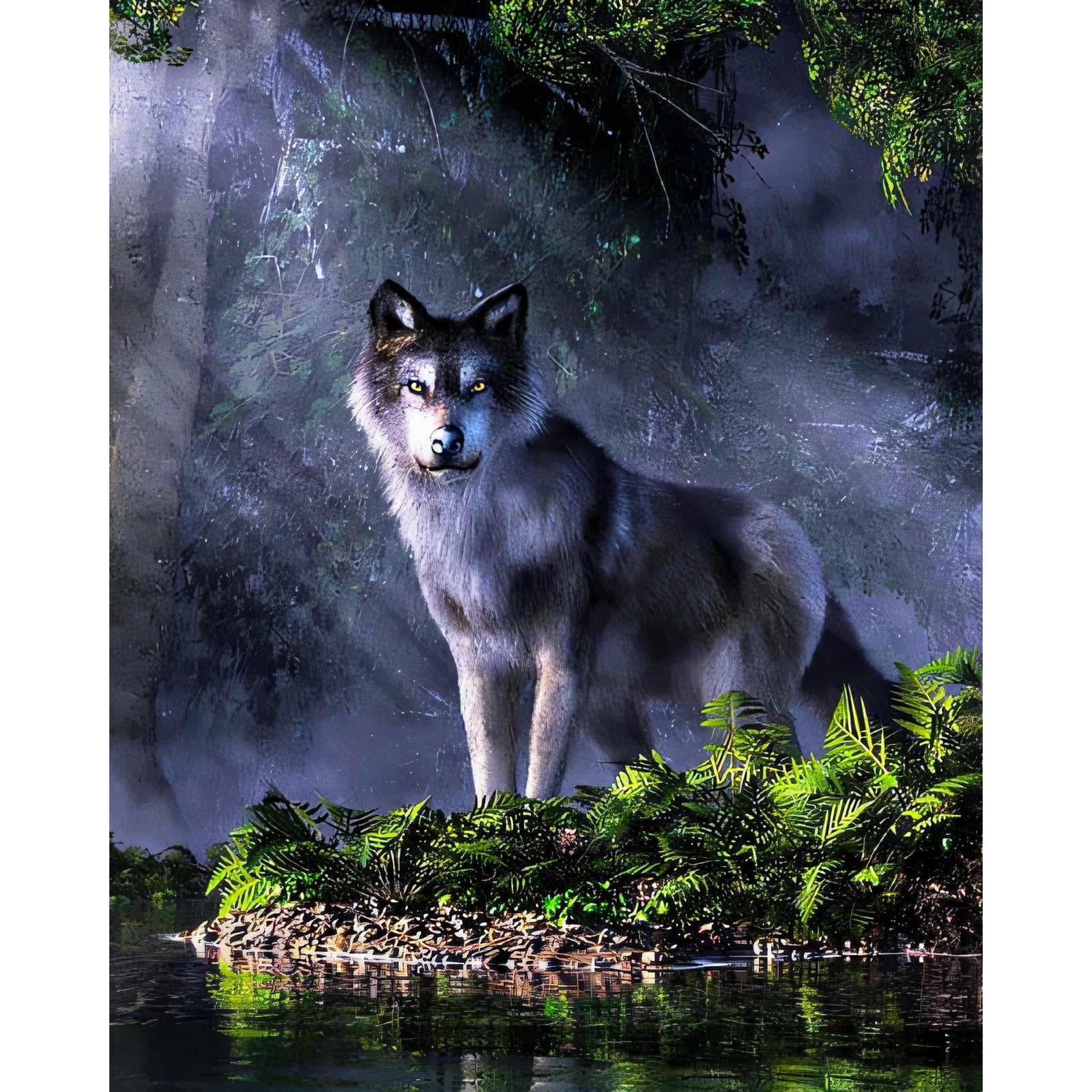 Wolf in the Forest | Diamond Painting Design - Full Drill Diamond Art with 5d Square or Round Diamonds - AB Drills Available