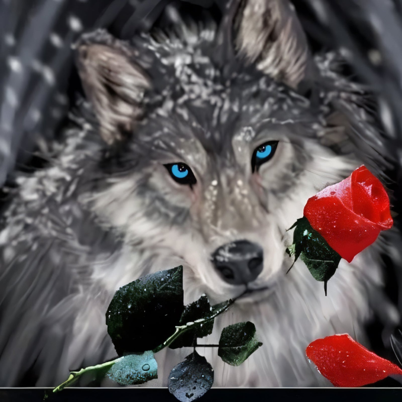 Wolf Rose | Diamond Painting Design - Full Drill Diamond Art with 5d Square or Round Diamonds - AB Drills Available