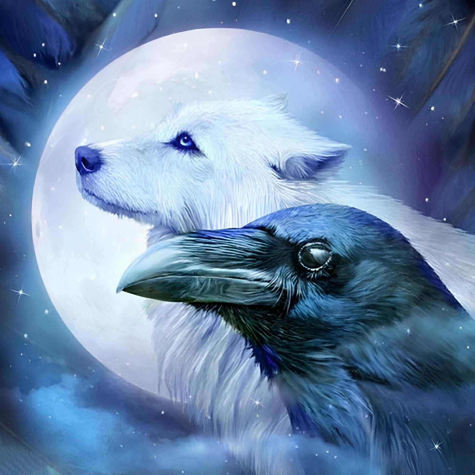 Wolf and Raven | Diamond Painting Design - Full Drill Diamond Art with 5d Square or Round Diamonds - AB Drills Available