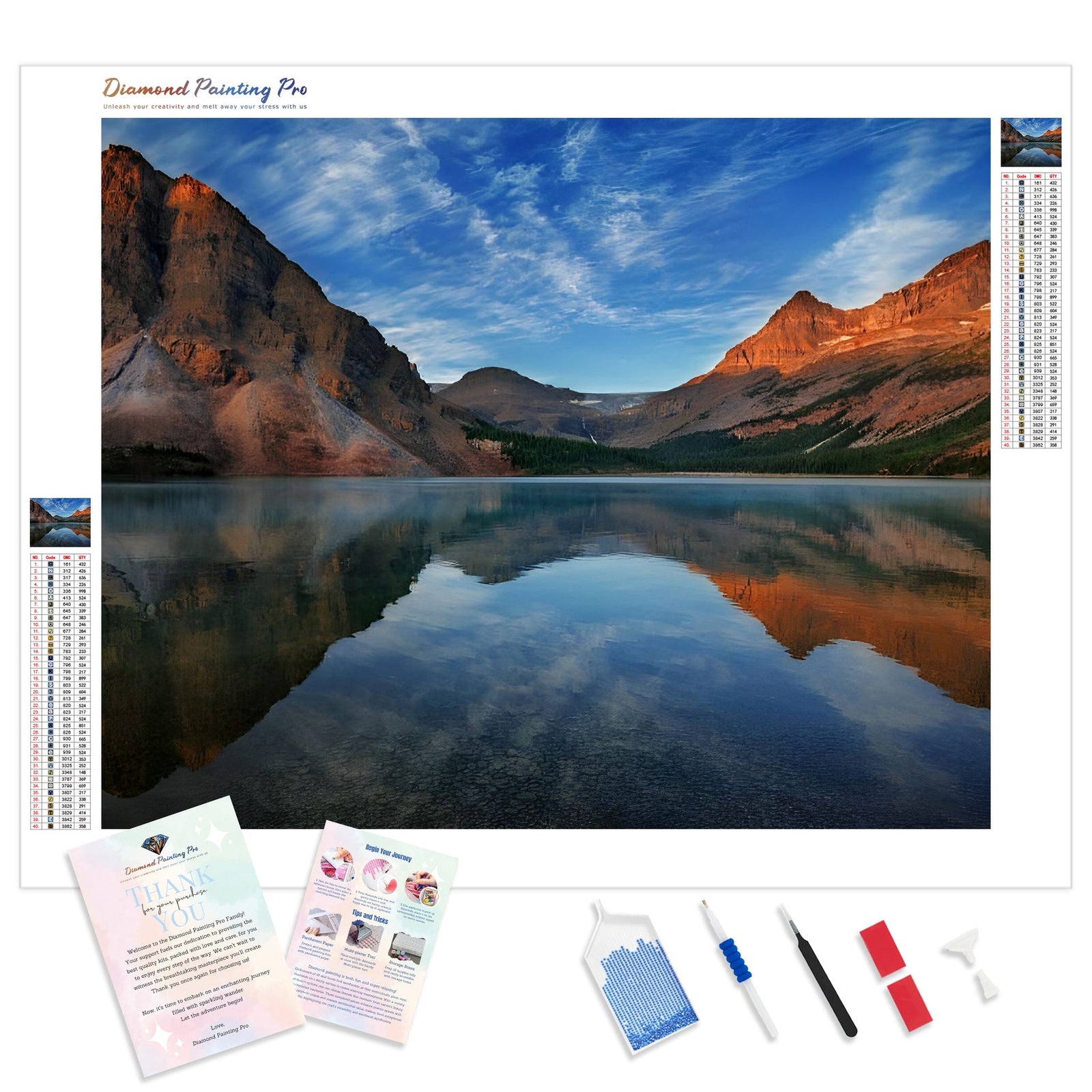 Bow Lake and Reflection in Morning | Diamond Painting Kit - Full Drill - Square or Round Diamonds with AB Drills Option