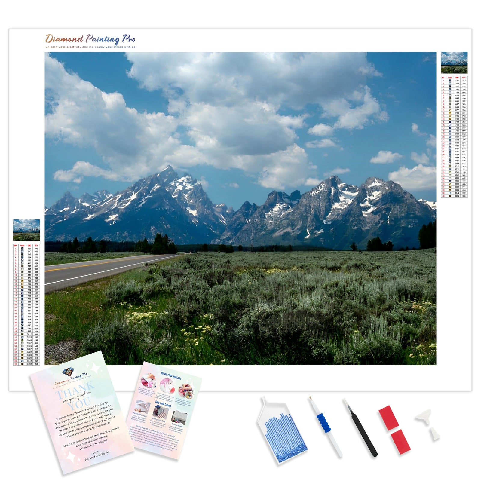 Road to the Tetons | Diamond Painting Kit - Full Drill - Square or Round Diamonds with AB Drills Option