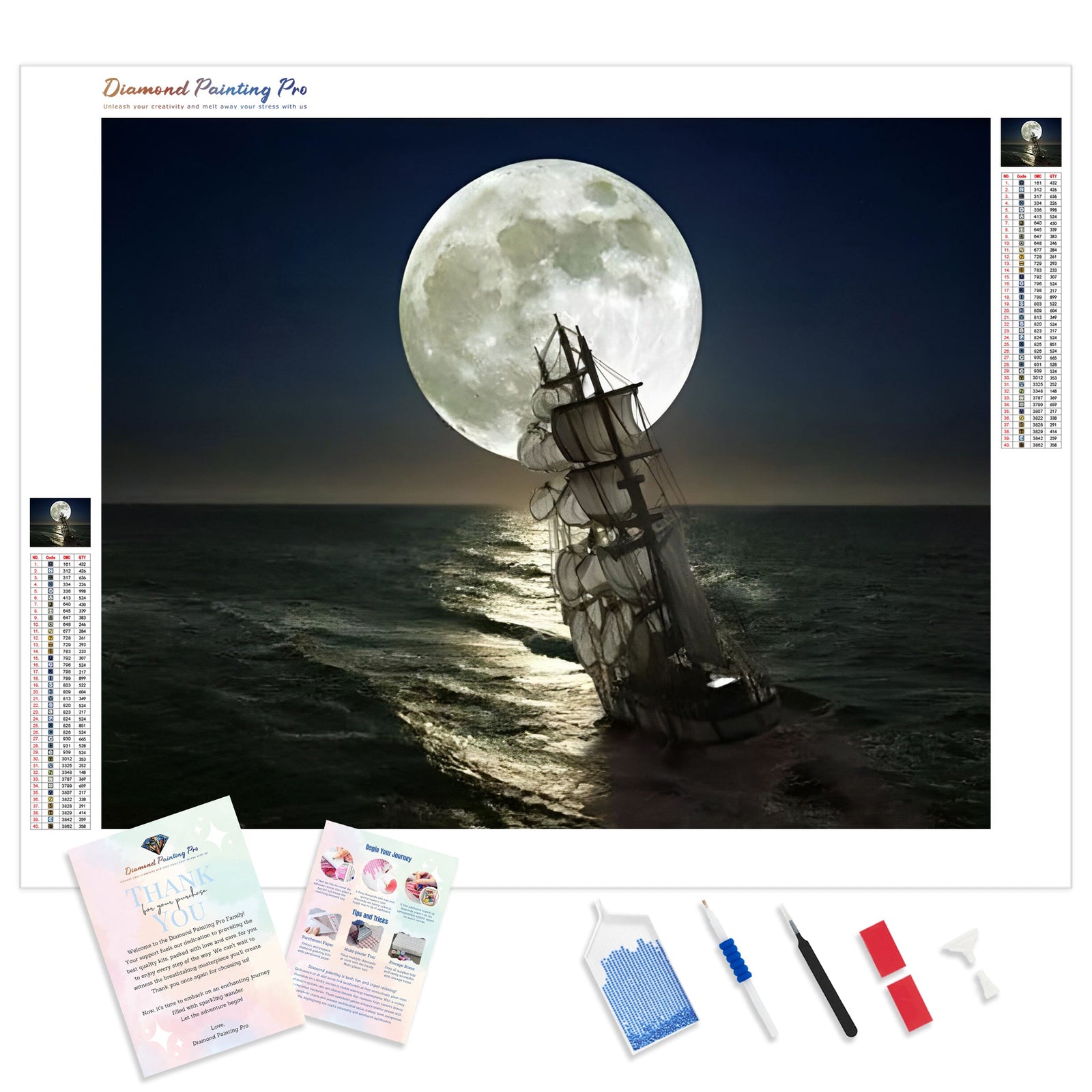 Sailing Under the Giant Moon | Diamond Painting Kit - Full Drill - Square or Round Diamonds with AB Drills Option