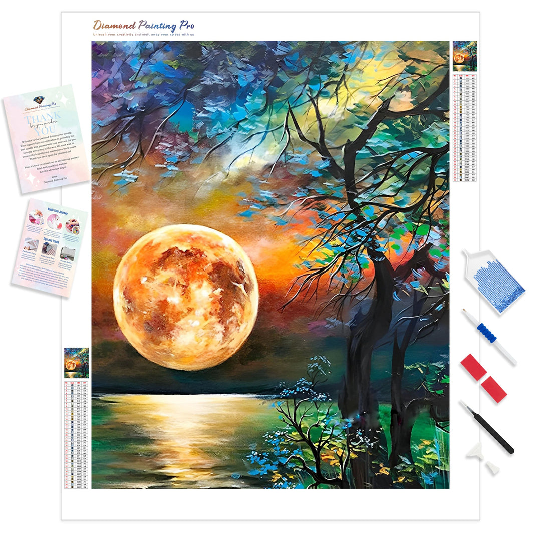 Abstract Moon Tree | Diamond Painting Kit - Full Drill - Square or Round Diamonds with AB Drills Option