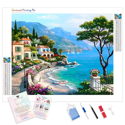 Mediterranean Seaside | Diamond Painting Kit - Full Drill - Square or Round Diamonds with AB Drills Option