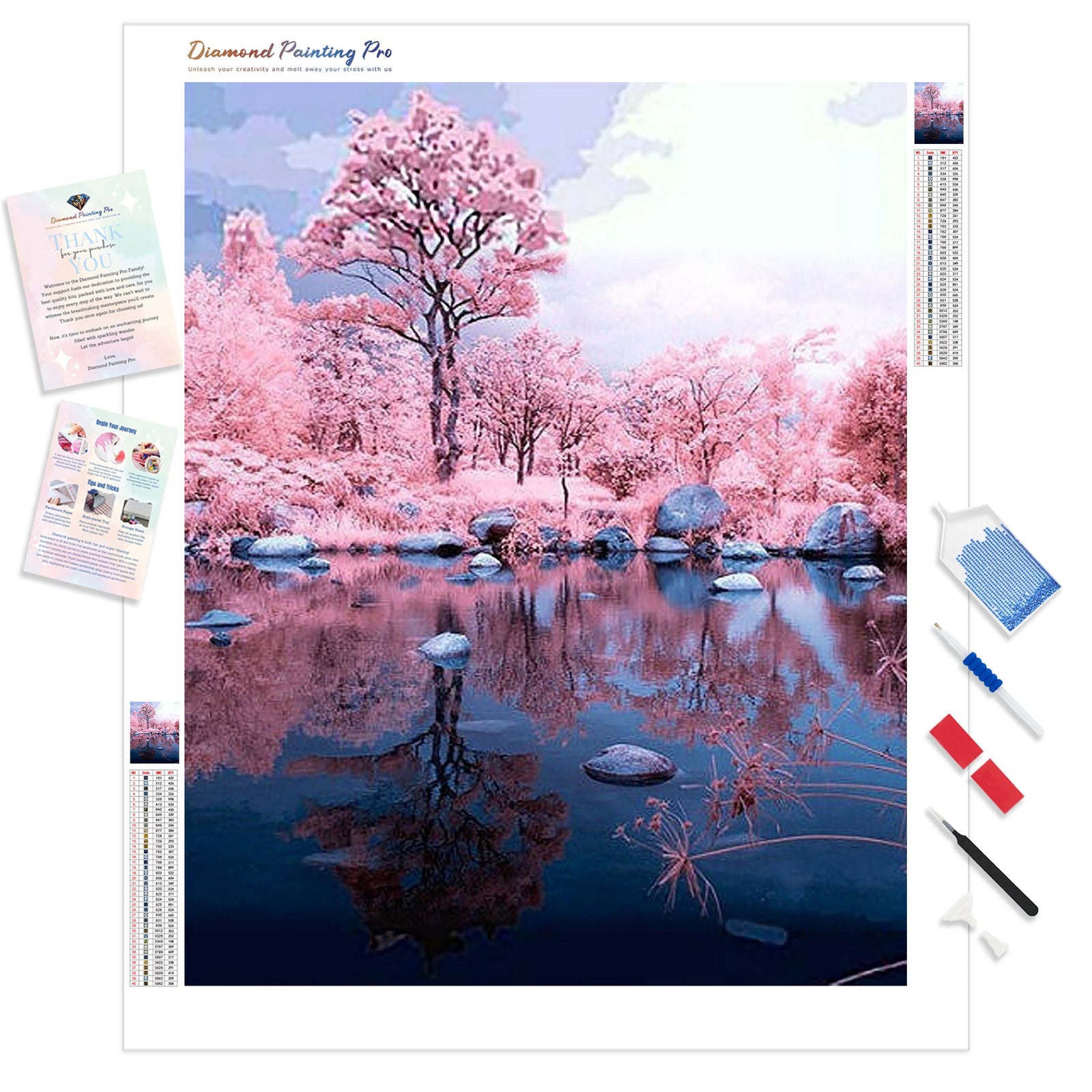 Reflection of Pink Woods | Diamond Painting Kit - Full Drill - Square or Round Diamonds with AB Drills Option