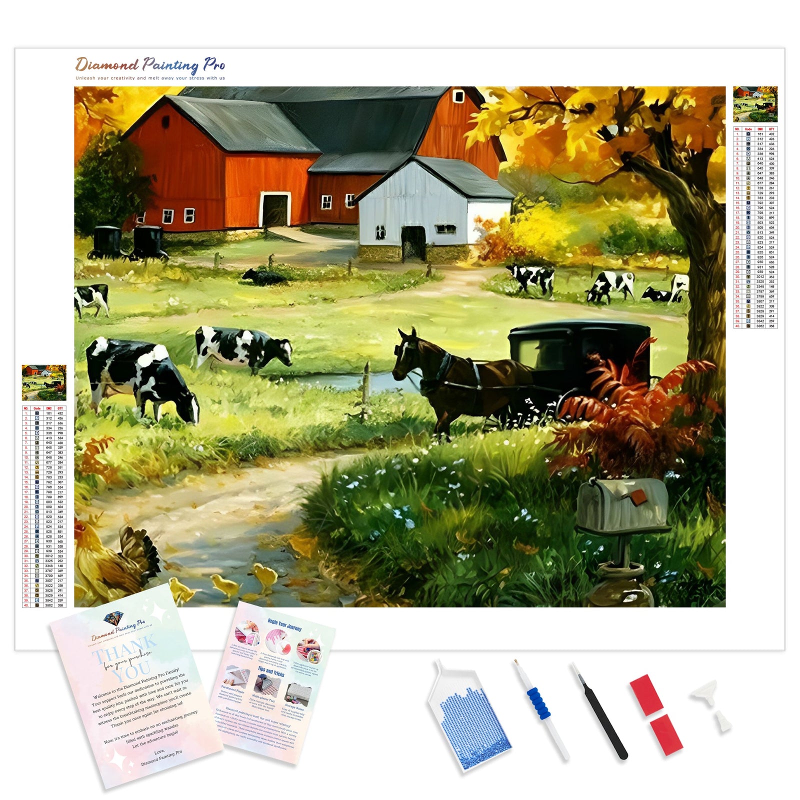 Thriving Cows Farmhouse | Diamond Painting Kit - Full Drill - Square or Round Diamonds with AB Drills Option