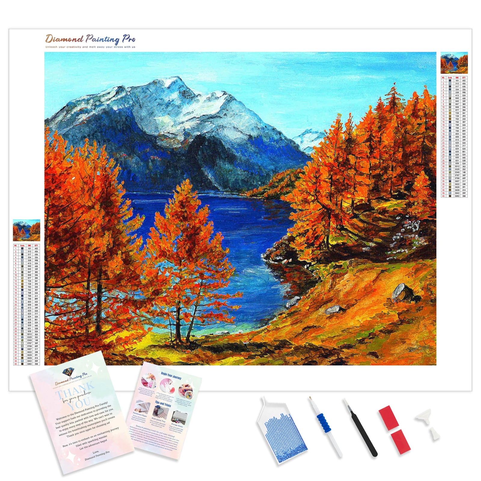 Mountain Fall Lake Scenery | Diamond Painting Kit - Full Drill - Square or Round Diamonds with AB Drills Option