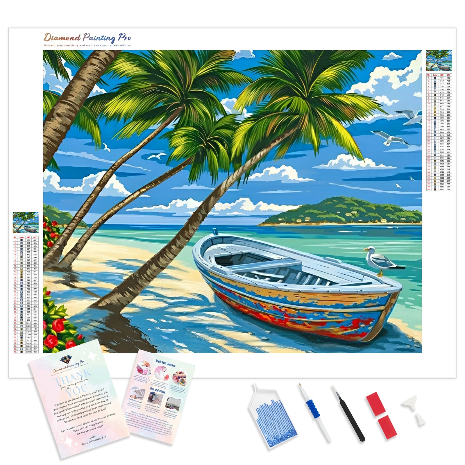 Boat Stranded on an Island | Diamond Painting Kit - Full Drill - Square or Round Diamonds with AB Drills Option