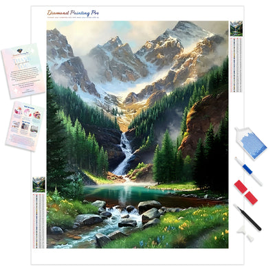 Rocky Mountain Waterfall | Diamond Painting Kit - Full Drill - Square or Round Diamonds with AB Drills Option