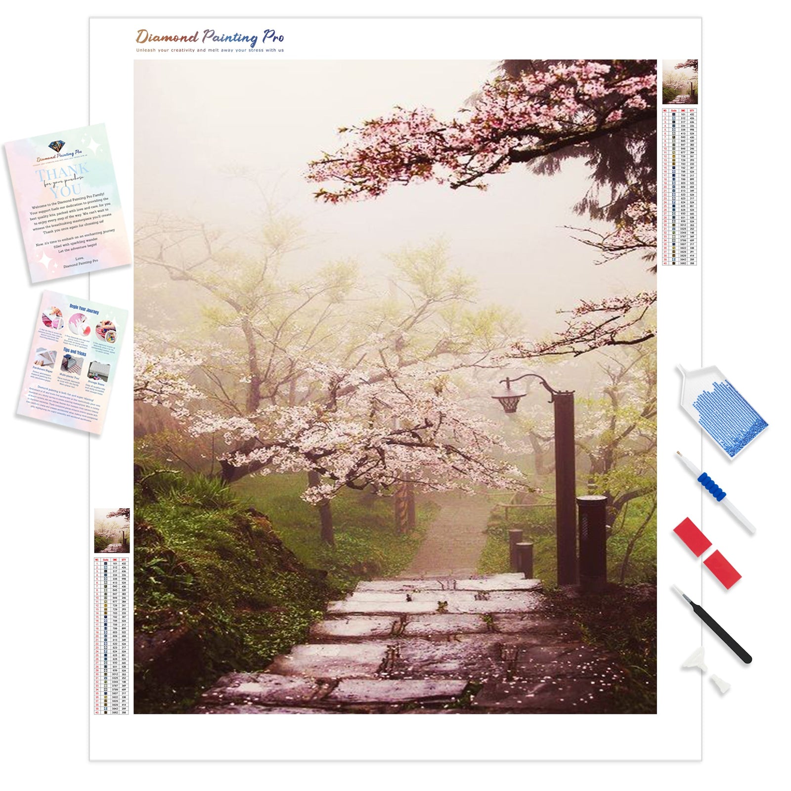 Japanese Cherry Blossom Garden | Diamond Painting Kit - Full Drill - Square or Round Diamonds with AB Drills Option