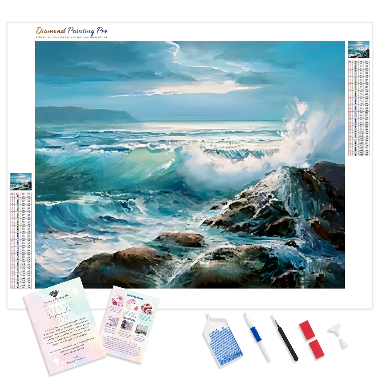 Waves Crashing on Rocks | Diamond Painting Kit - Full Drill - Square or Round Diamonds with AB Drills Option