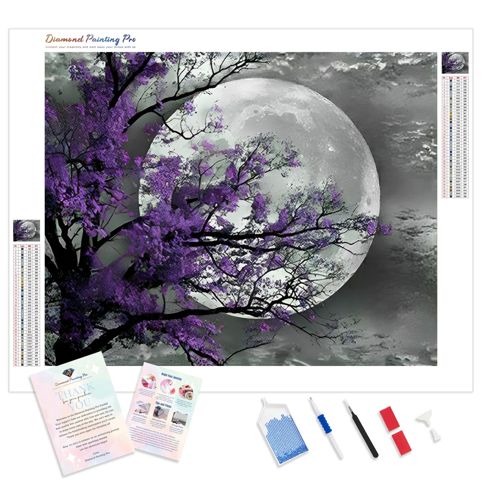 Purple Flower Tree Moon | Diamond Painting Kit - Full Drill - Square or Round Diamonds with AB Drills Option