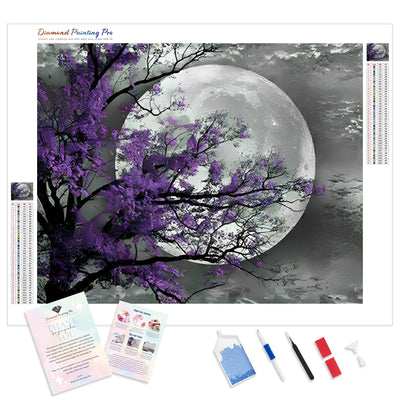 Purple Flower Tree Moon | Diamond Painting