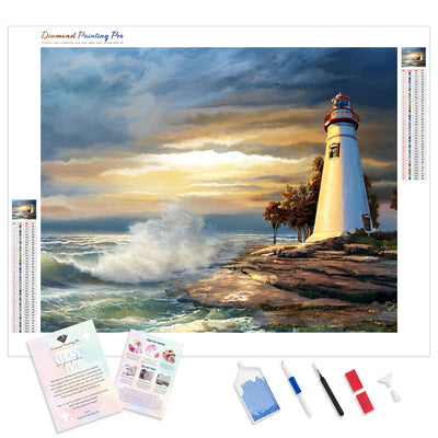 Sunset with Lighthouse | Diamond Painting Kit - Full Drill - Square or Round Diamonds with AB Drills Option