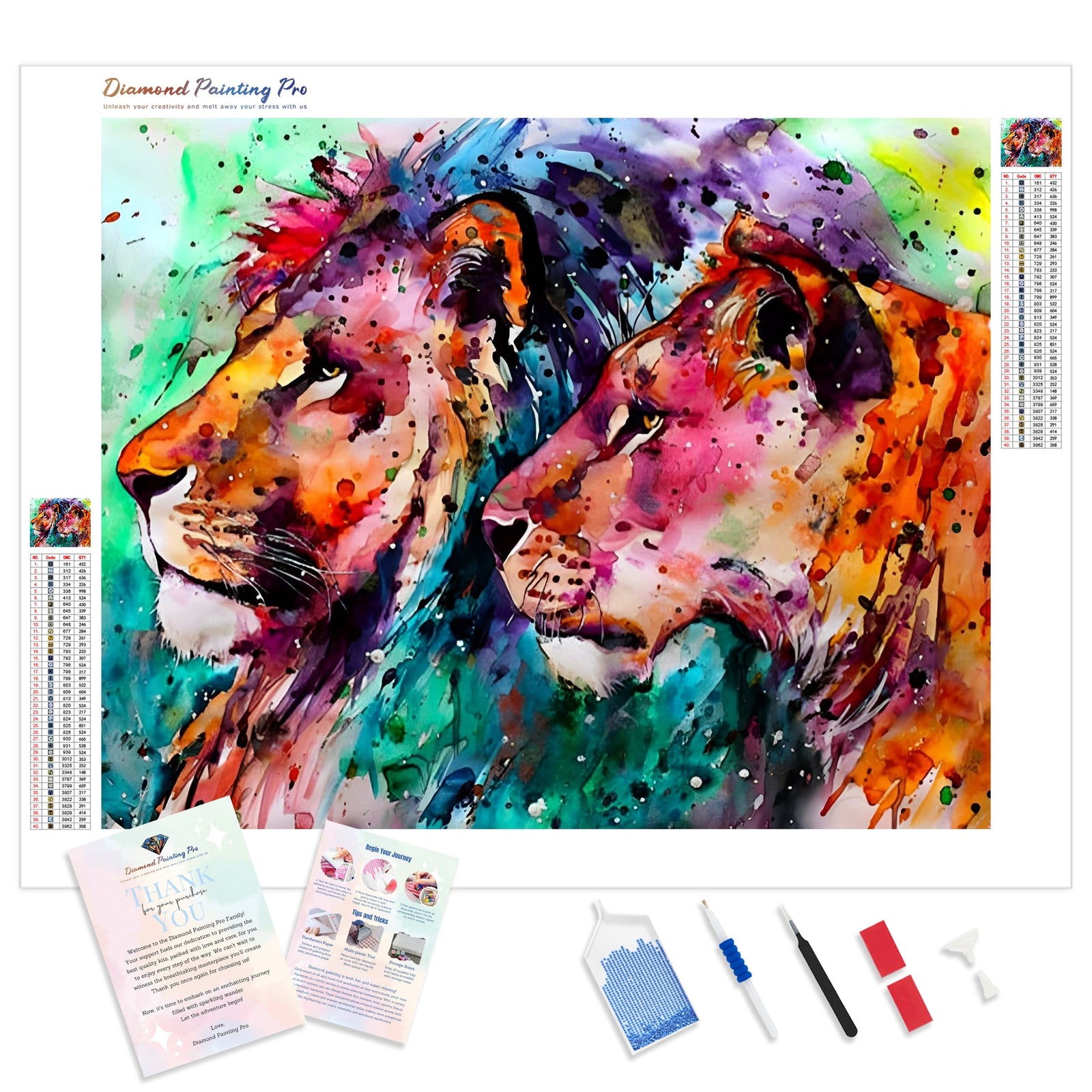 Colored Lion | Diamond Painting Kit - Full Drill - Square or Round Diamonds with AB Drills Option