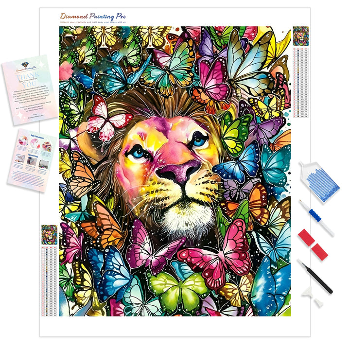 Lion with Butterflies | Diamond Painting