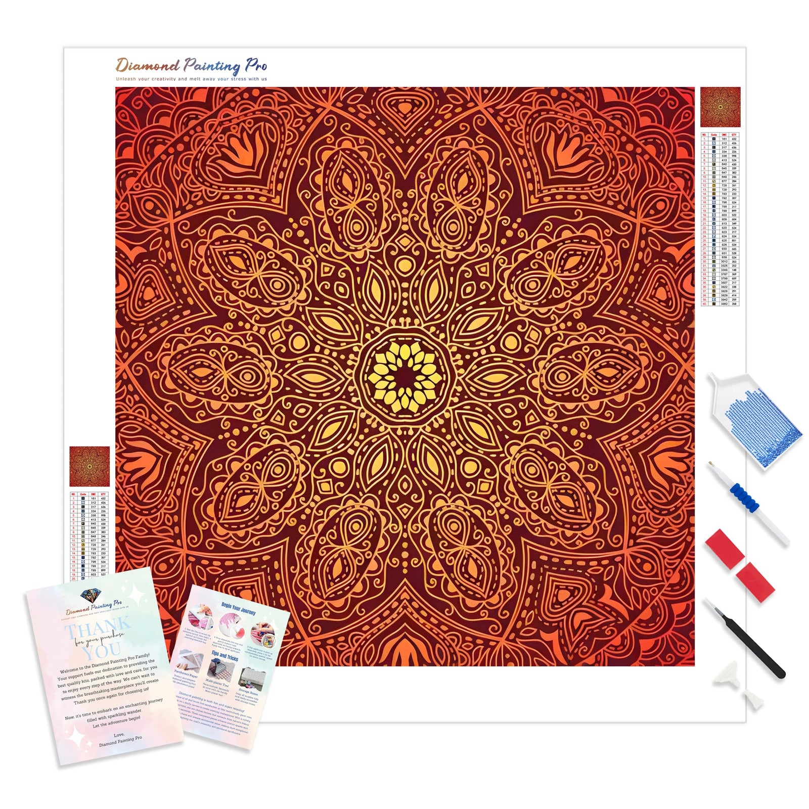 Orange Gradient Mandala | Diamond Painting Kit - Full Drill - Square or Round Diamonds with AB Drills Option