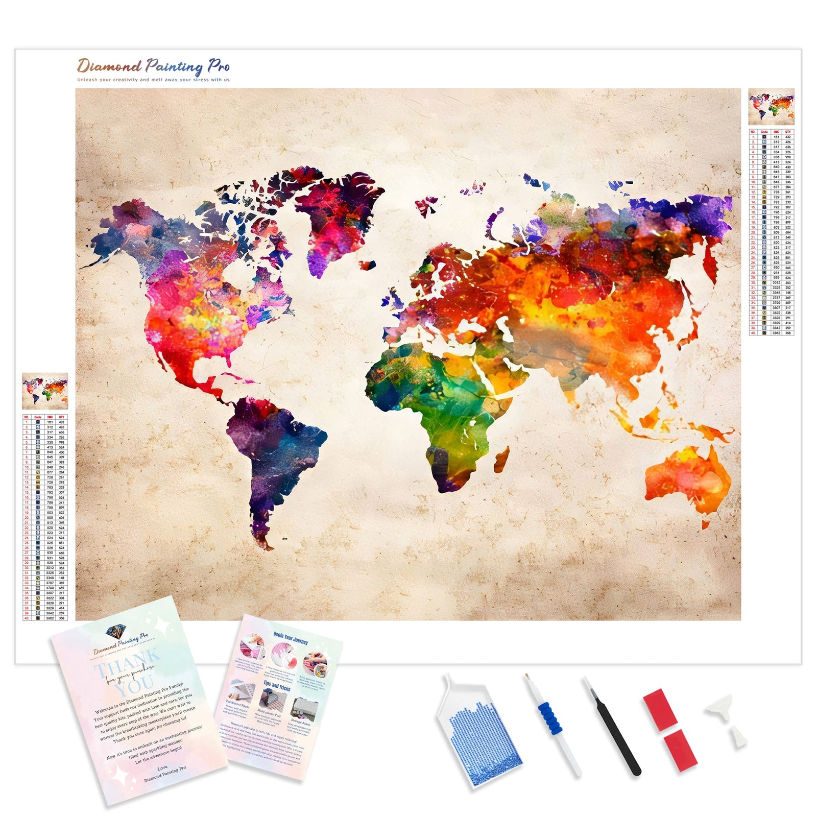 Map | Diamond Painting Kit - Full Drill - Square or Round Diamonds with AB Drills Option