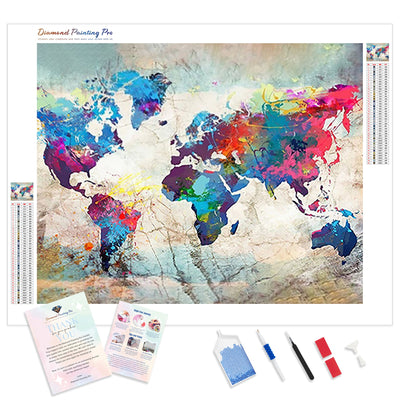 Colorful Map | Diamond Painting Kit - Full Drill - Square or Round Diamonds with AB Drills Option