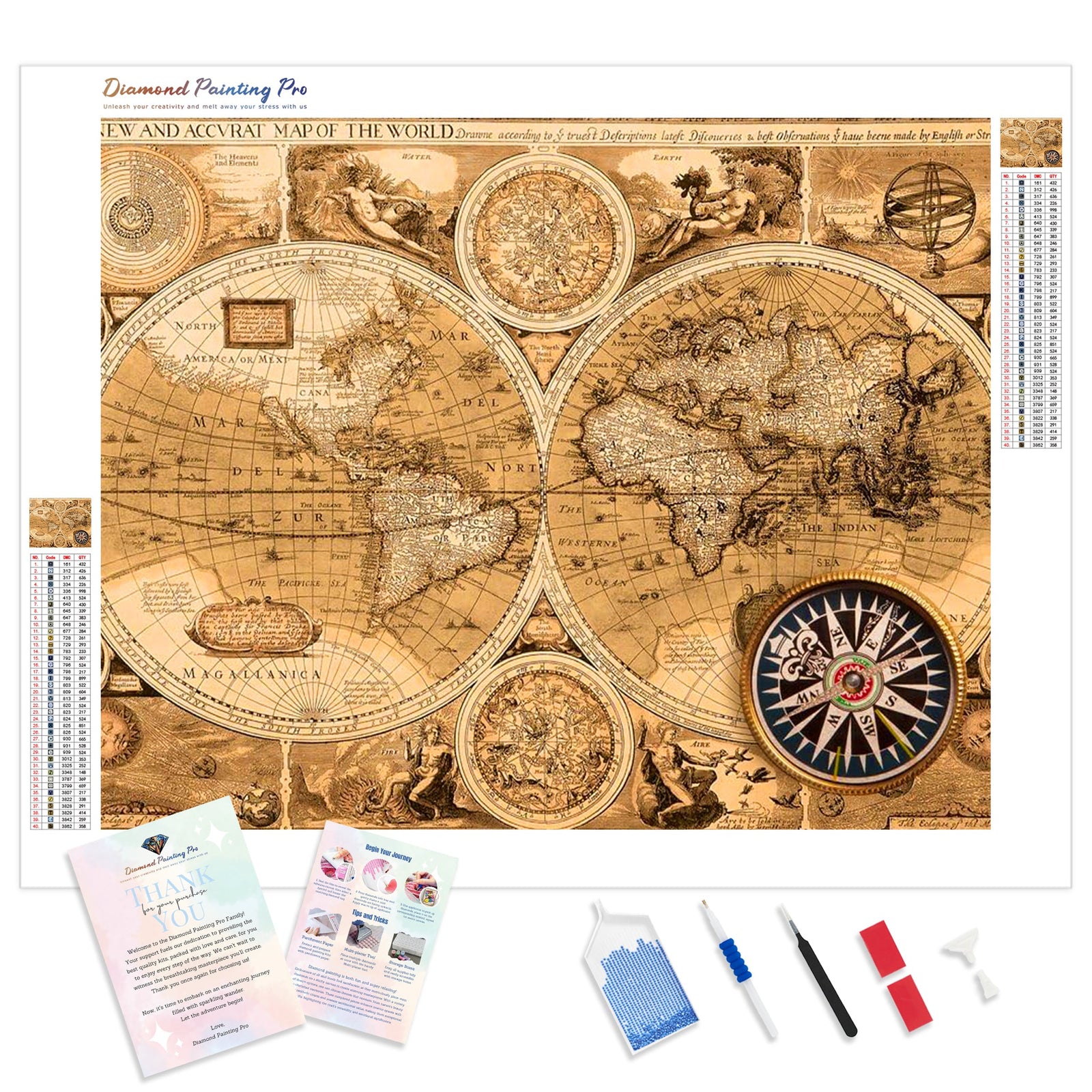 Vintage Map | Diamond Painting Kit - Full Drill - Square or Round Diamonds with AB Drills Option