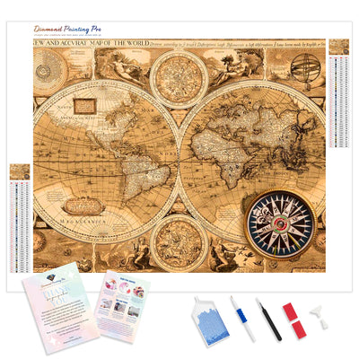 Vintage Map | Diamond Painting Kit - Full Drill - Square or Round Diamonds with AB Drills Option