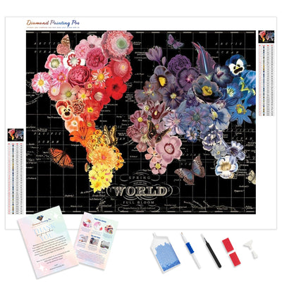 Floral Map | Diamond Painting Kit - Full Drill - Square or Round Diamonds with AB Drills Option