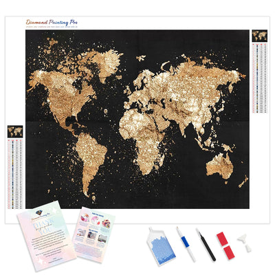 Golden World Map | Diamond Painting Kit - Full Drill - Square or Round Diamonds with AB Drills Option