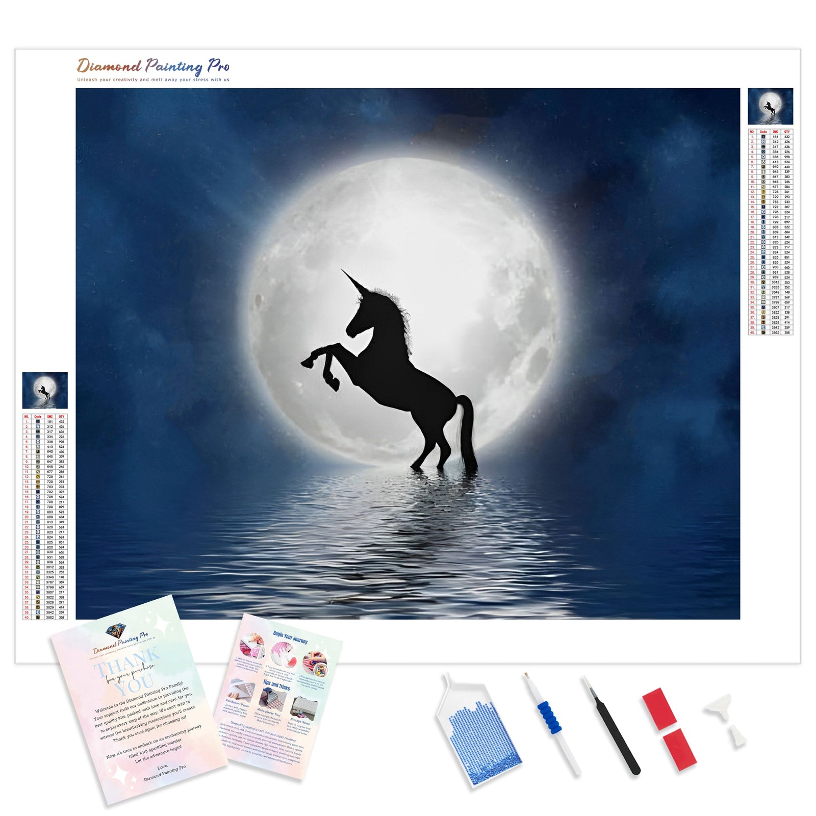 Unicorn Against the Moon | Diamond Painting Kit - Full Drill - Square or Round Diamonds with AB Drills Option