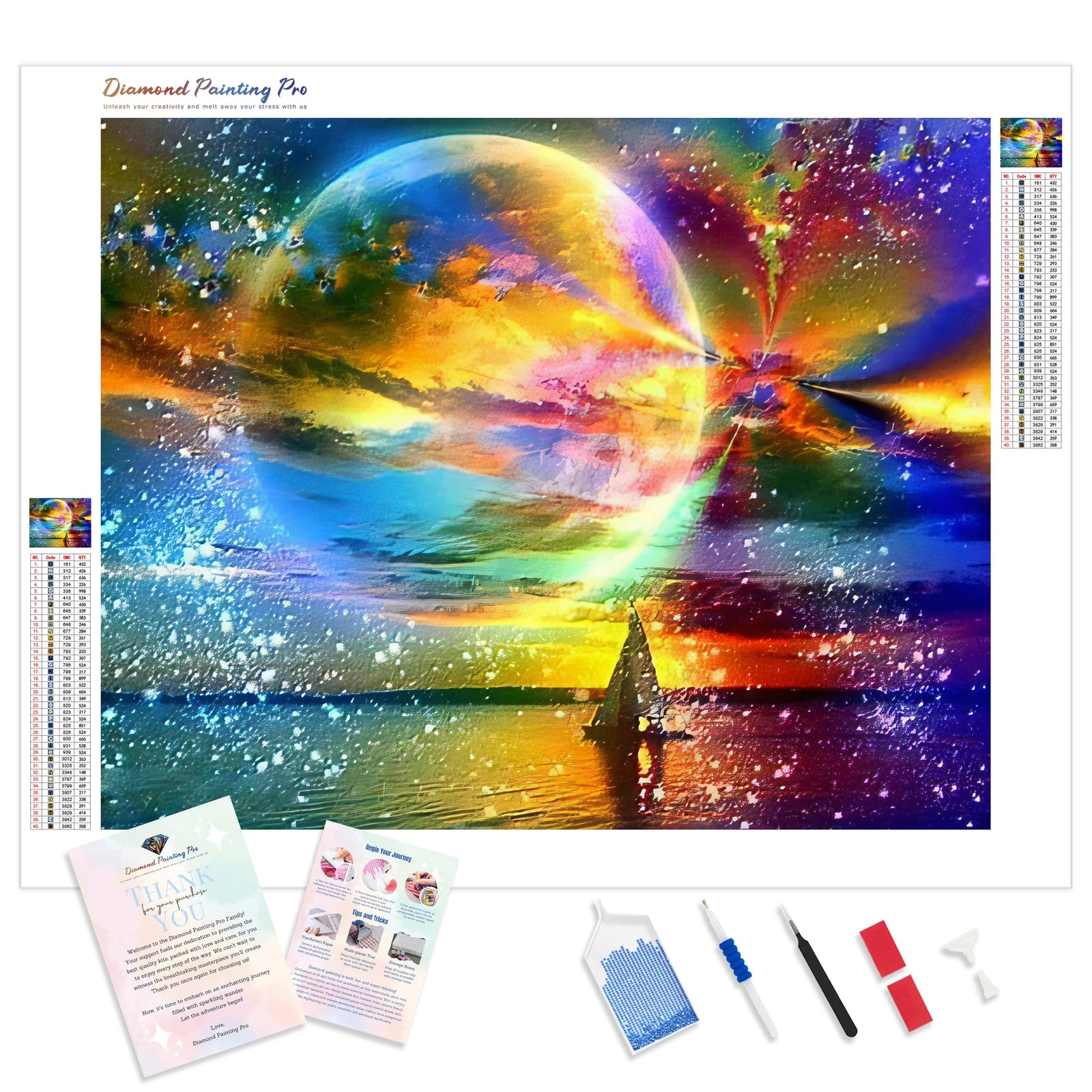 Color Moon Sea Sailing Ship | Diamond Painting Kit - Full Drill - Square or Round Diamonds with AB Drills Option