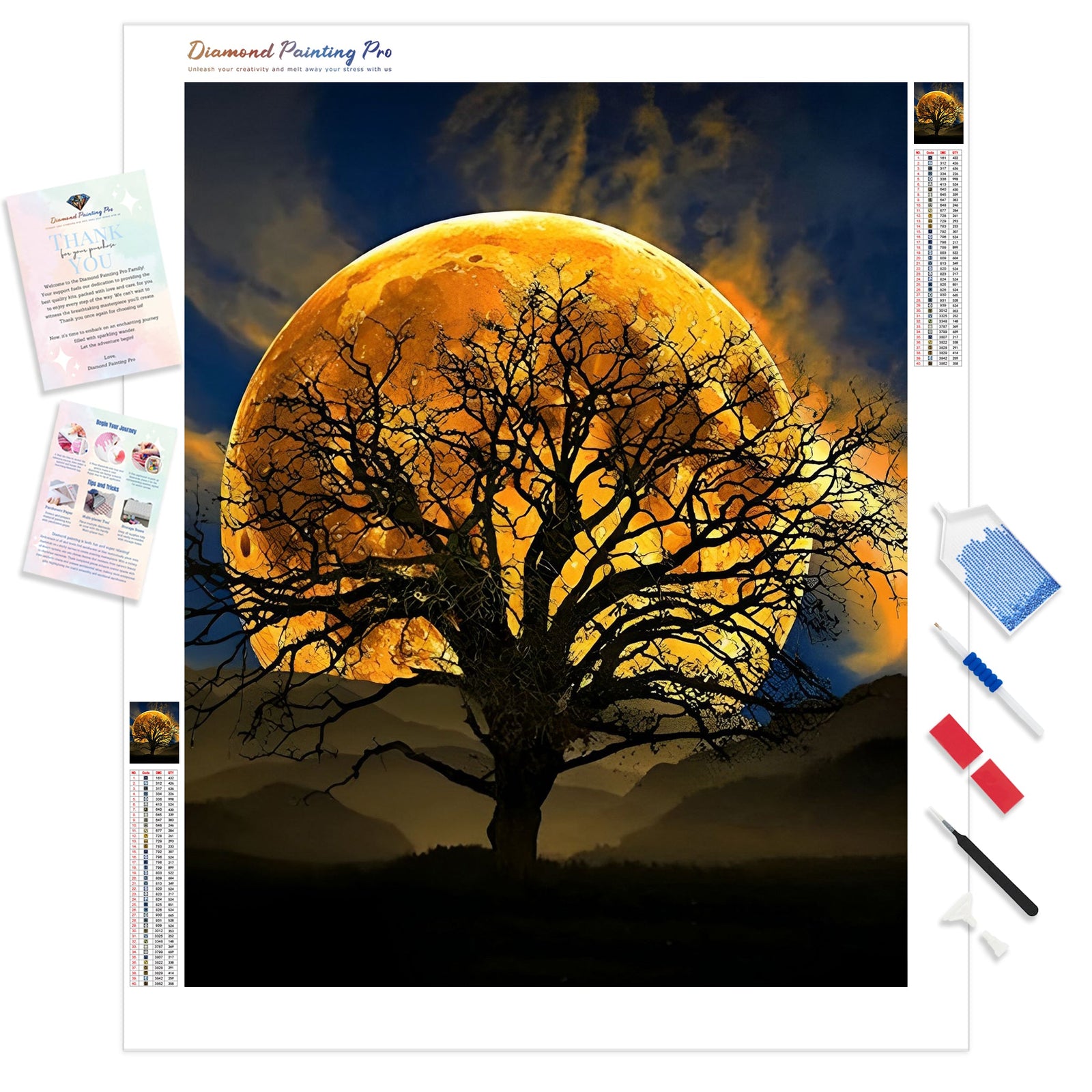 Moon Tree Branches | Diamond Painting Kit - Full Drill - Square or Round Diamonds with AB Drills Option