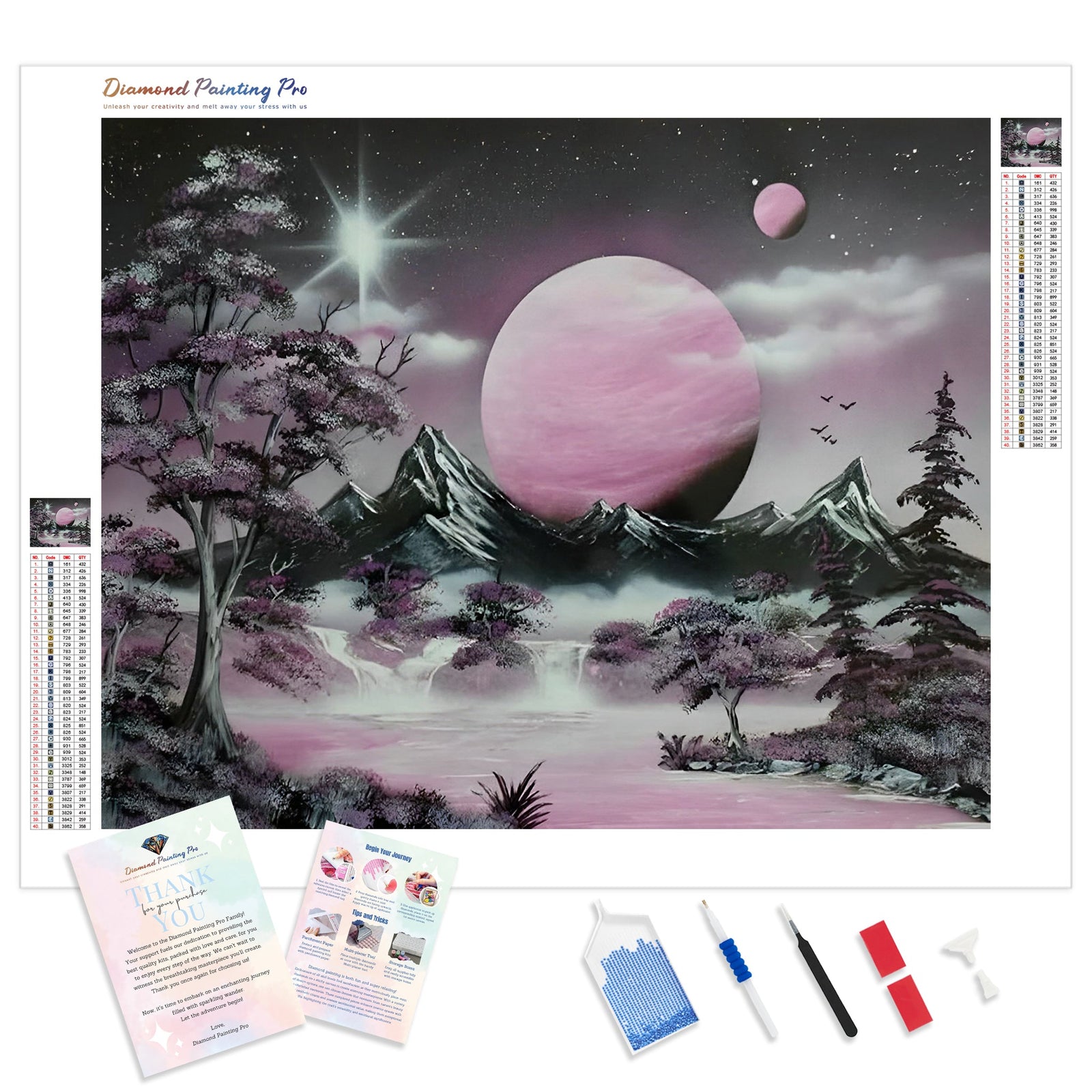 Pink Moon | Diamond Painting Kit - Full Drill - Square or Round Diamonds with AB Drills Option