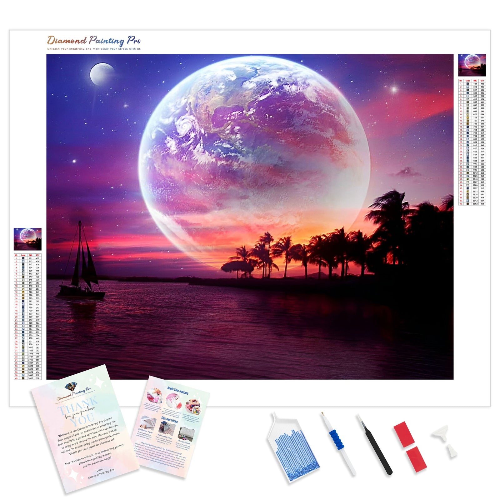 Planet Moon Night | Diamond Painting Kit - Full Drill - Square or Round Diamonds with AB Drills Option