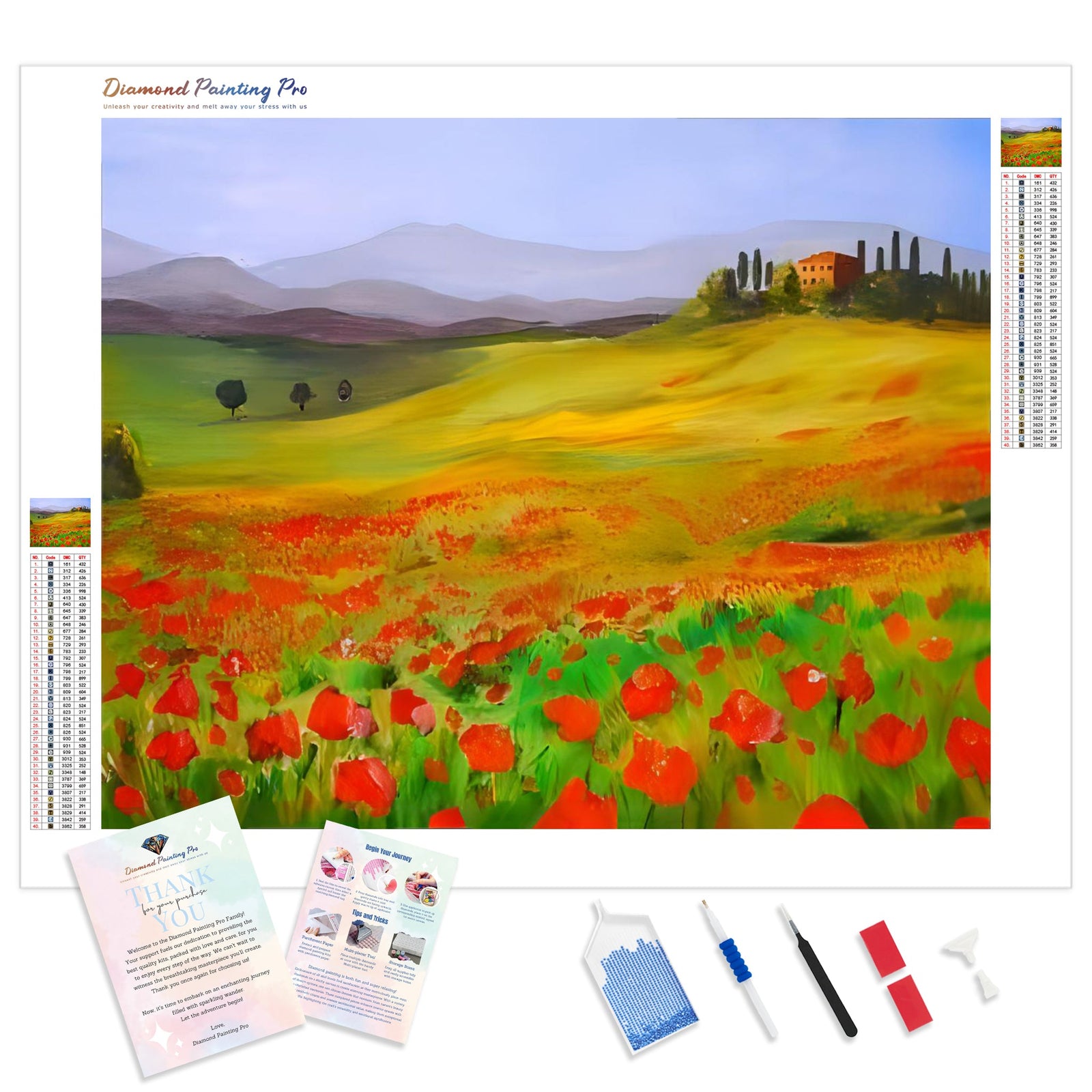 Field of Red Flowers | Diamond Painting Kit - Full Drill - Square or Round Diamonds with AB Drills Option