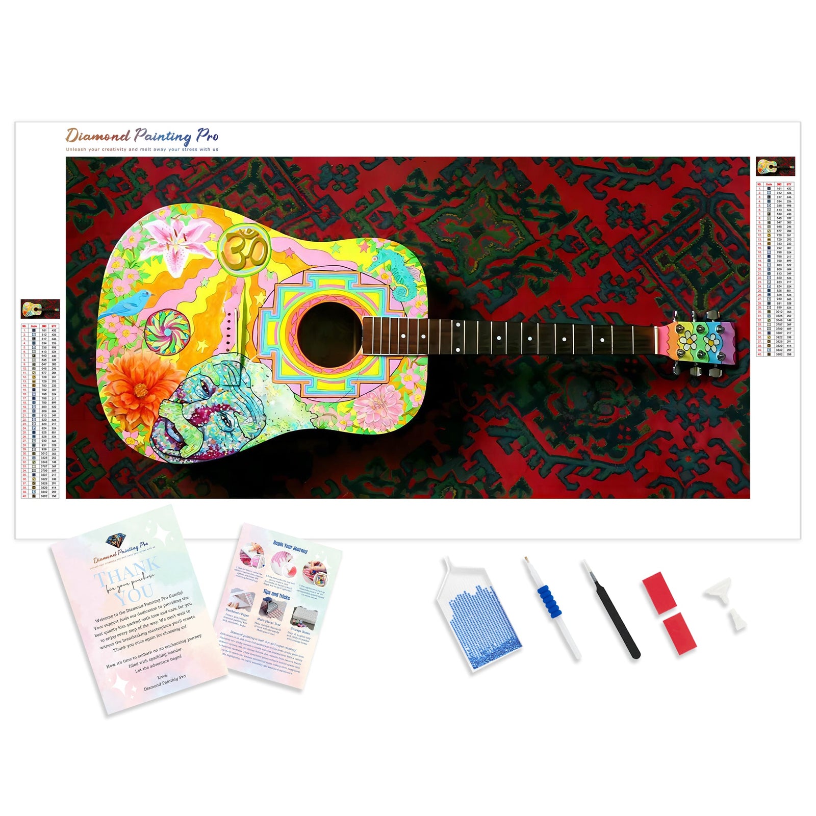 Hippie Guitar | Diamond Painting Kit - Full Drill - Square or Round Diamonds with AB Drills Option