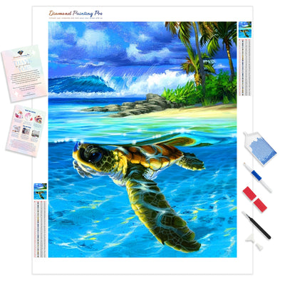 Sea Turtle and Ocean | Diamond Painting Kit - Full Drill - Square or Round Diamonds with AB Drills Option