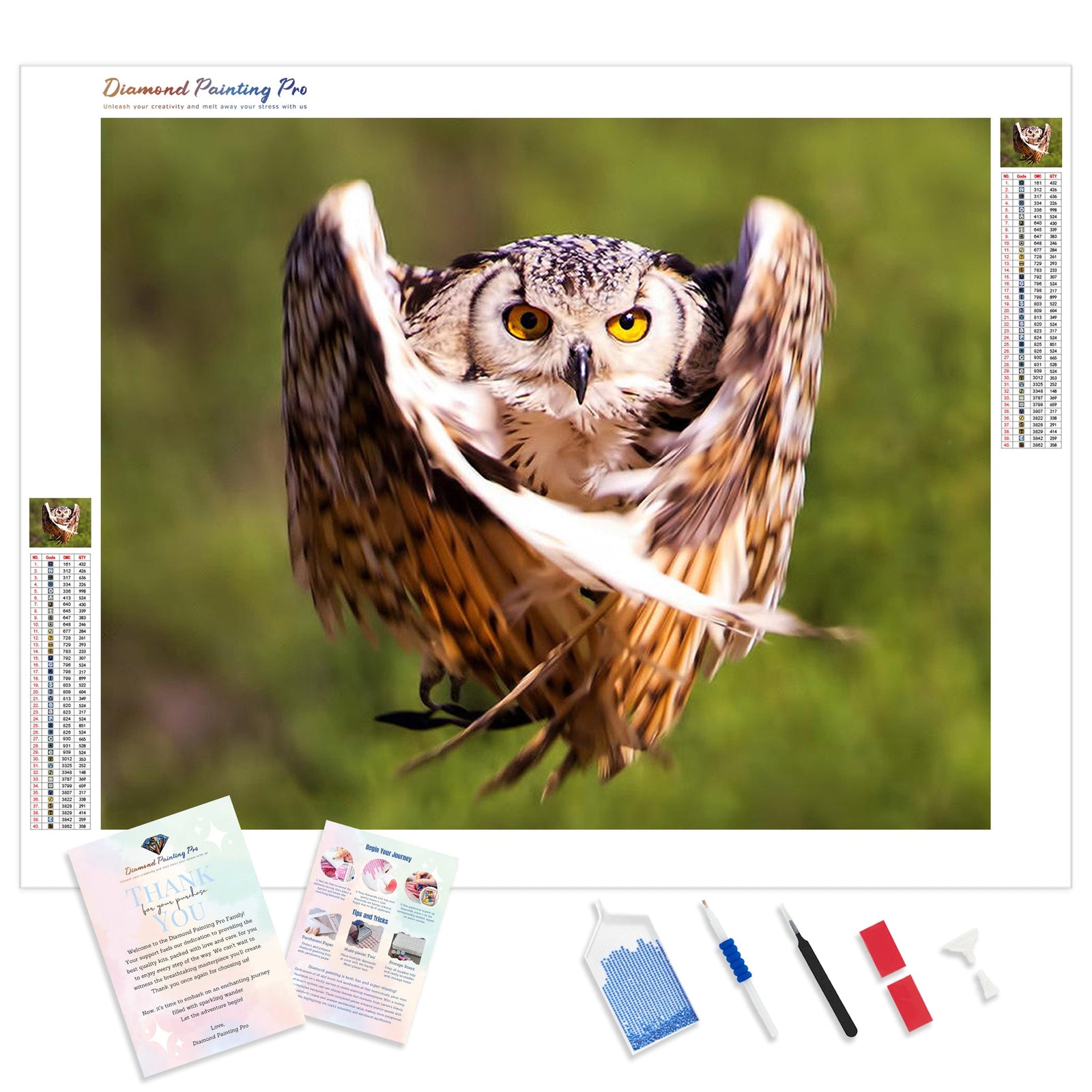 Owl in Flight | Diamond Painting Kit - Full Drill - Square or Round Diamonds with AB Drills Option