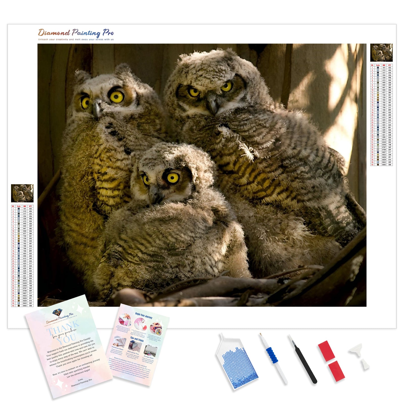 Owl Pals | Diamond Painting Kit - Full Drill - Square or Round Diamonds with AB Drills Option