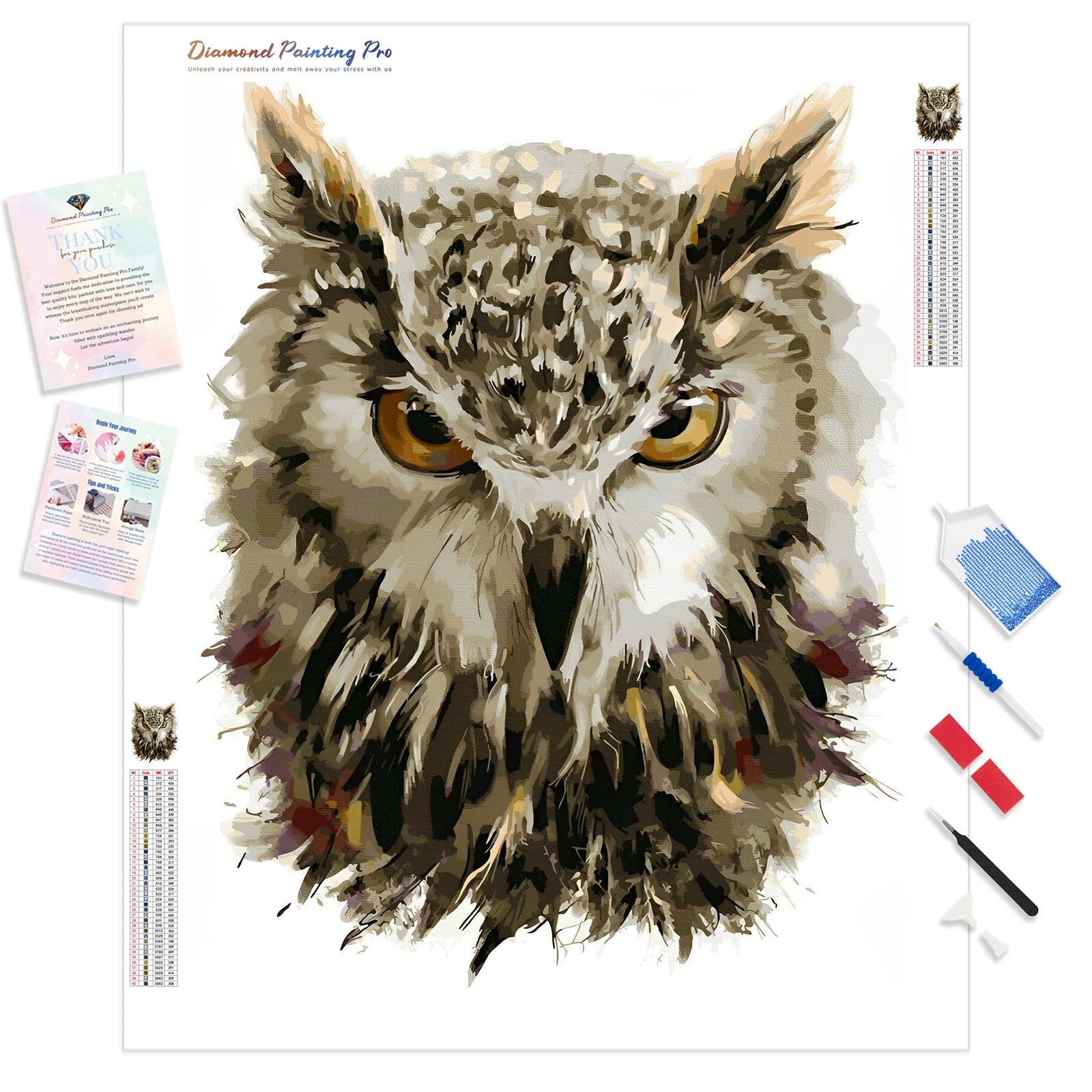 Owl Portrait | Diamond Painting Kit - Full Drill - Square or Round Diamonds with AB Drills Option