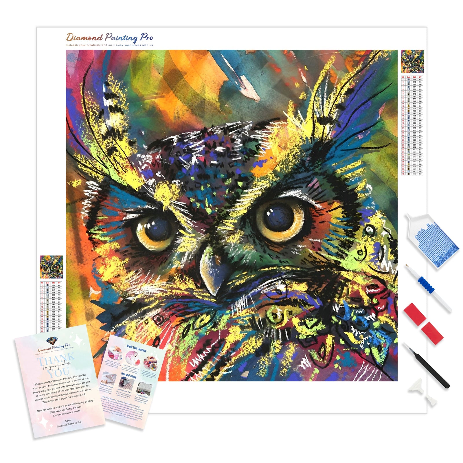 Abstract Owl | Diamond Painting Kit - Full Drill - Square or Round Diamonds with AB Drills Option