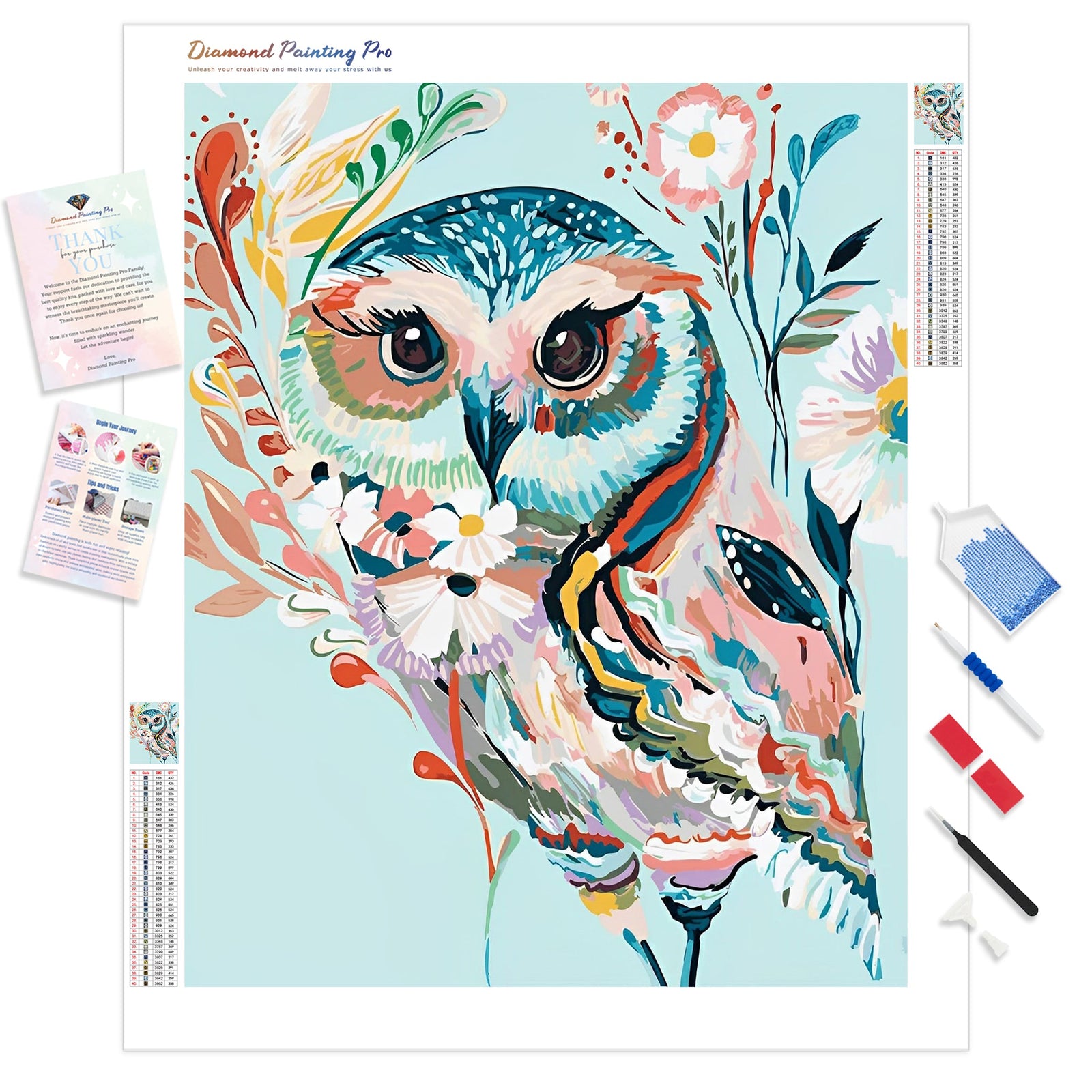 Owl | Diamond Painting Kit - Full Drill - Square or Round Diamonds with AB Drills Option