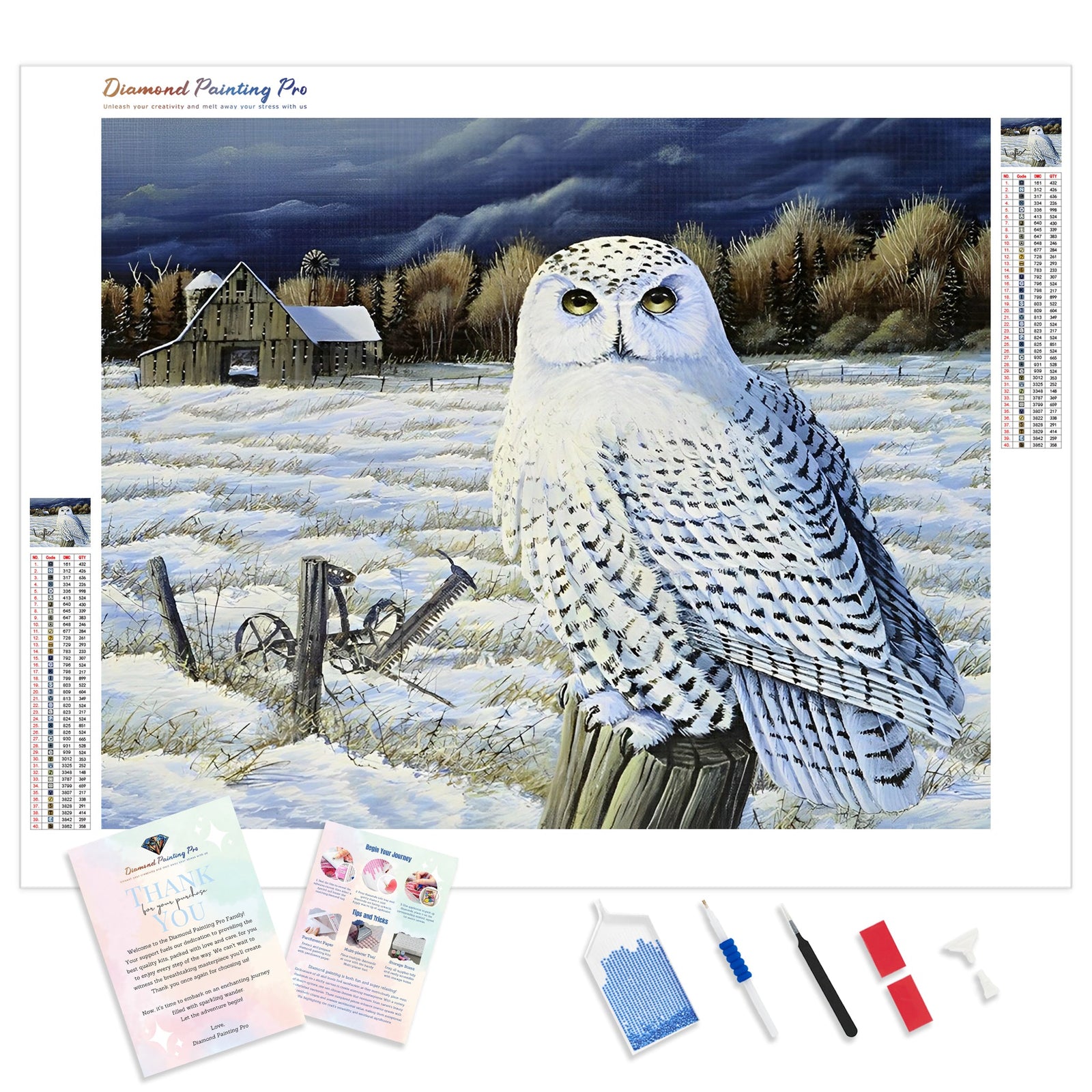 Snow Owl | Diamond Painting Kit - Full Drill - Square or Round Diamonds with AB Drills Option